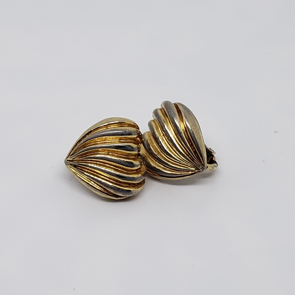 Vintage Avon Gold and Silver Tone Heart Shaped Clip on Earrings